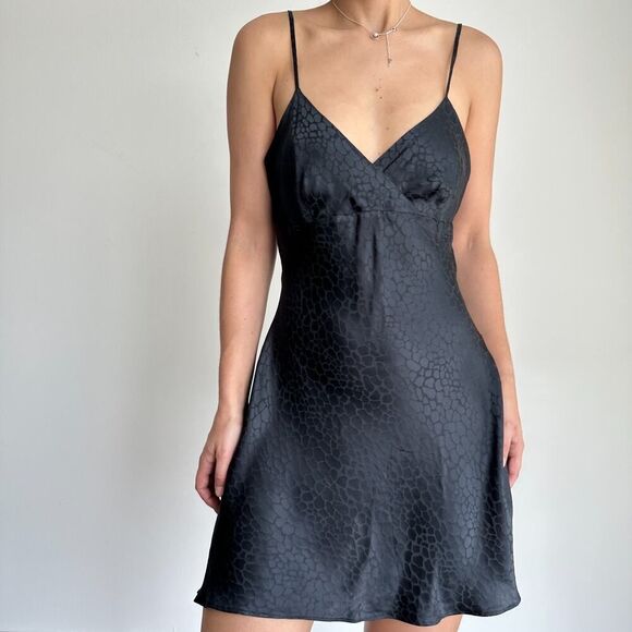 Vintage Silk Slip Dress Mini Women Medium Black Chemise Cami Y2K Nighty Romantic - Picture 5 of 10